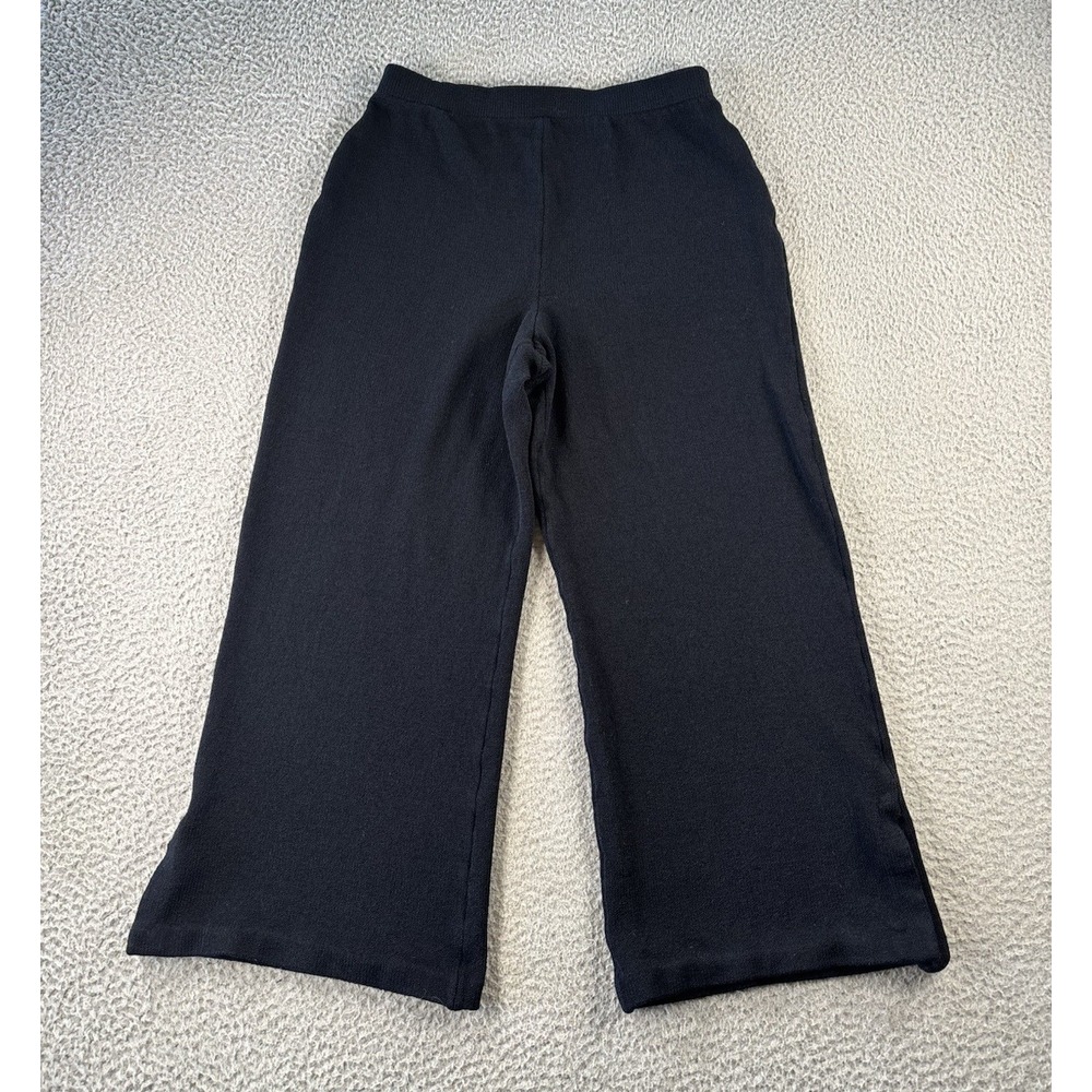 St John Evening Pants Womens 10 Black Wool Blend Wide Leg Santana Knit Crop